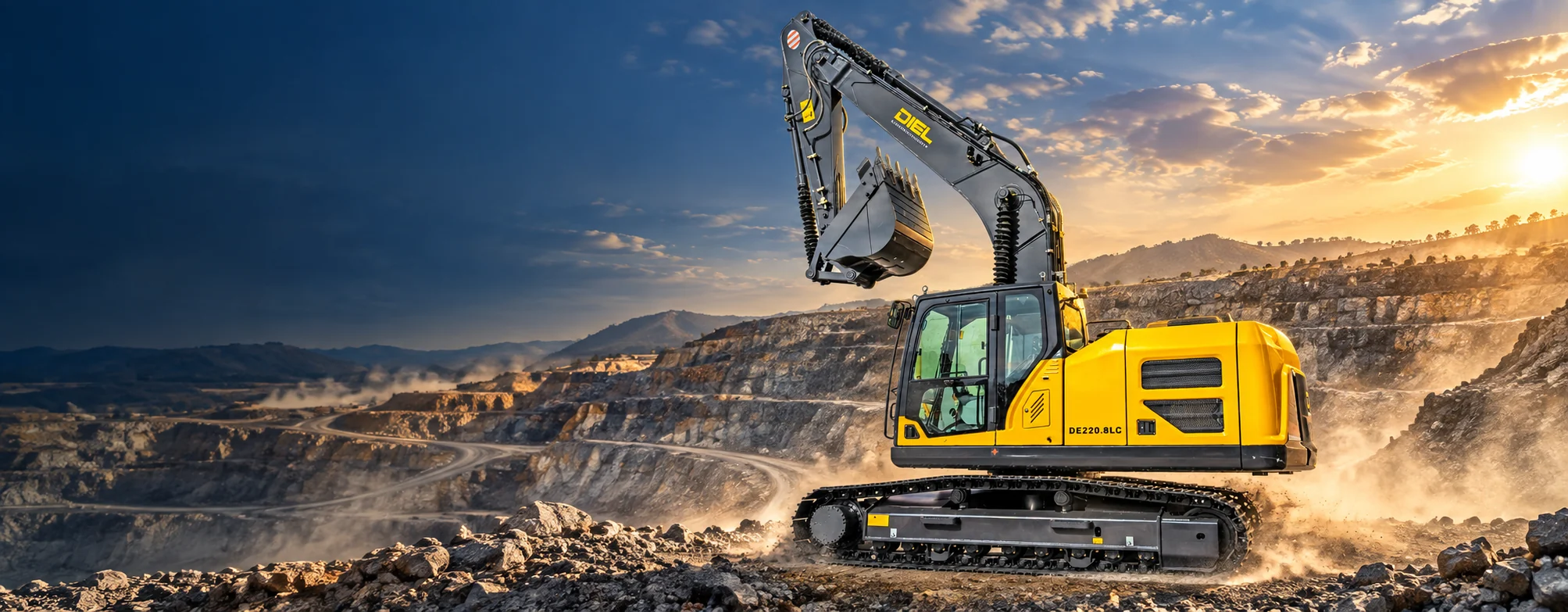 Escavadeira DIEL DE220.8LC em composição visual de mineração